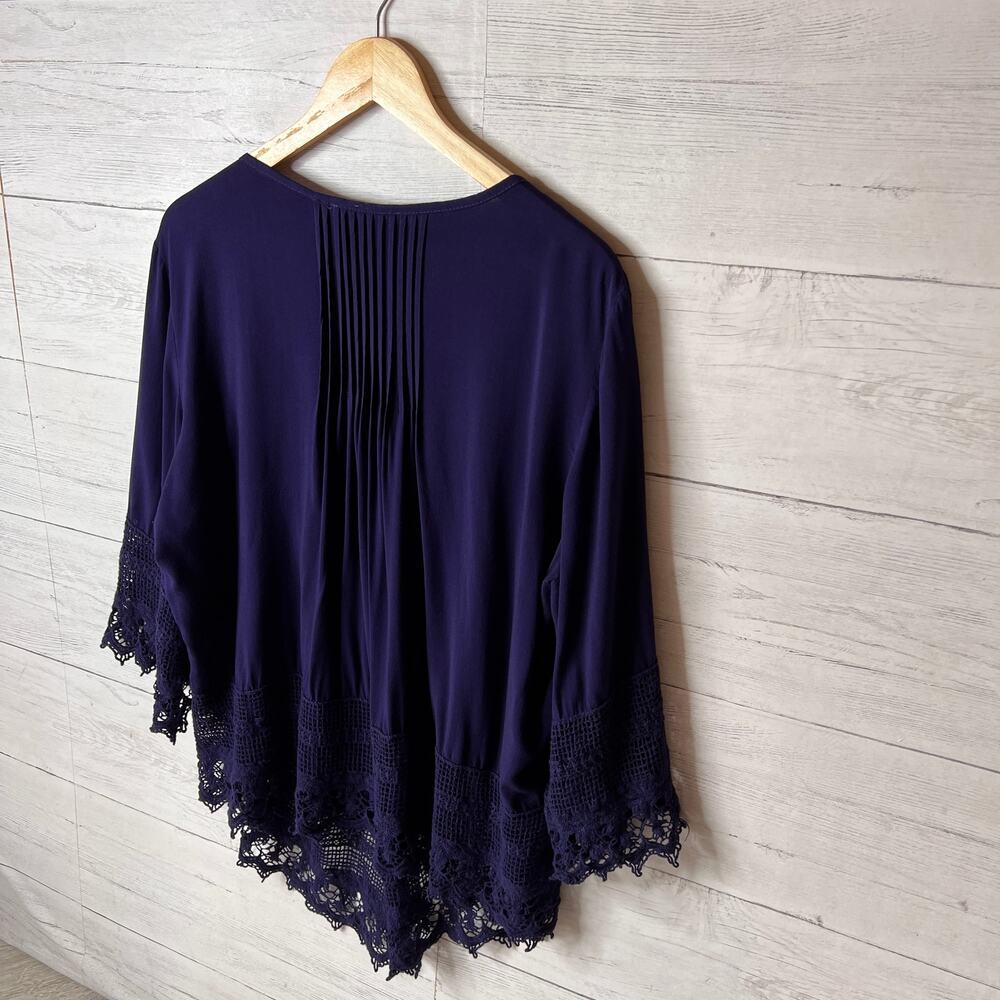 Solitaire Blouse Womens Size 2X Navy Blue Pintuck Button Down Embroidery Boho - Picture 11 of 15